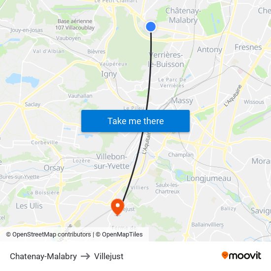 Chatenay-Malabry to Villejust map
