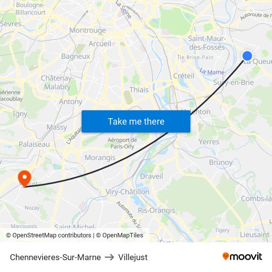 Chennevieres-Sur-Marne to Villejust map