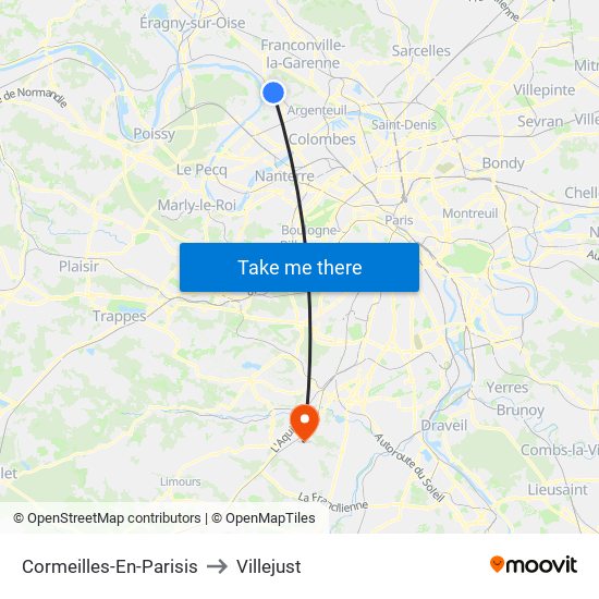 Cormeilles-En-Parisis to Villejust map