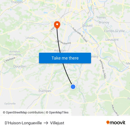 D'Huison-Longueville to Villejust map
