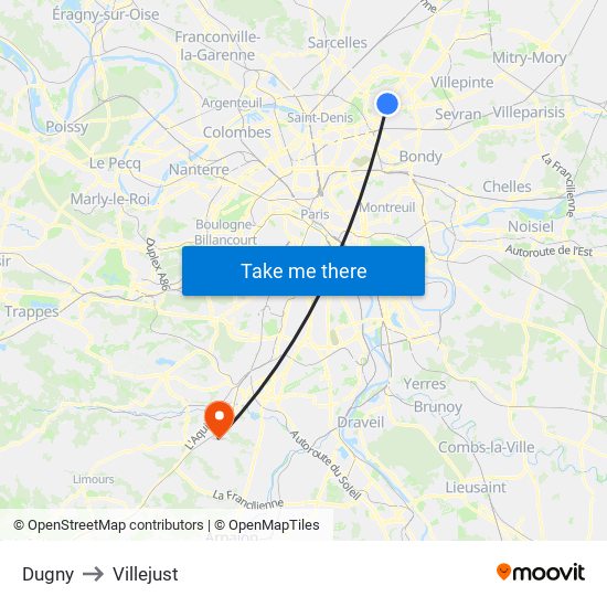Dugny to Villejust map