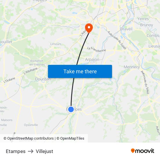 Etampes to Villejust map