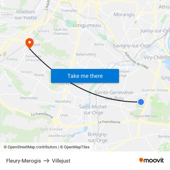 Fleury-Merogis to Villejust map