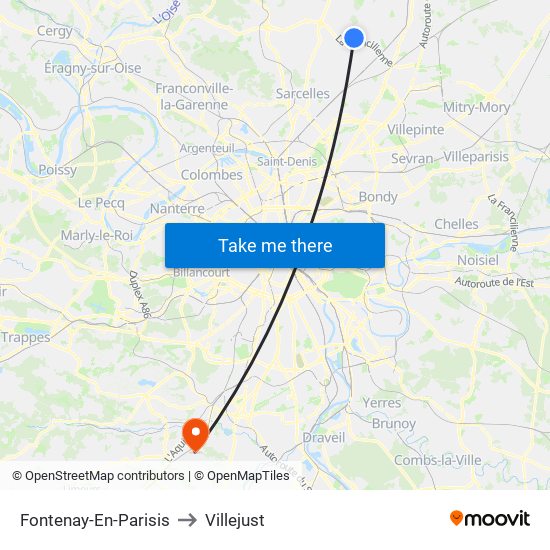Fontenay-En-Parisis to Villejust map