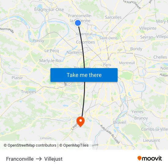 Franconville to Villejust map