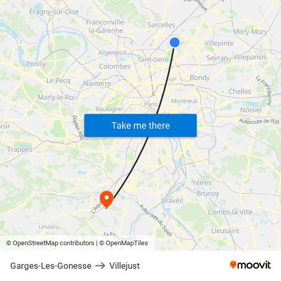 Garges-Les-Gonesse to Villejust map