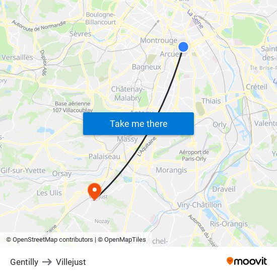 Gentilly to Villejust map
