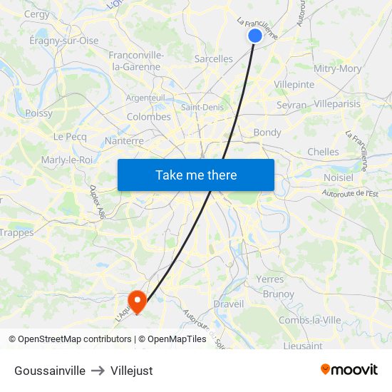 Goussainville to Villejust map