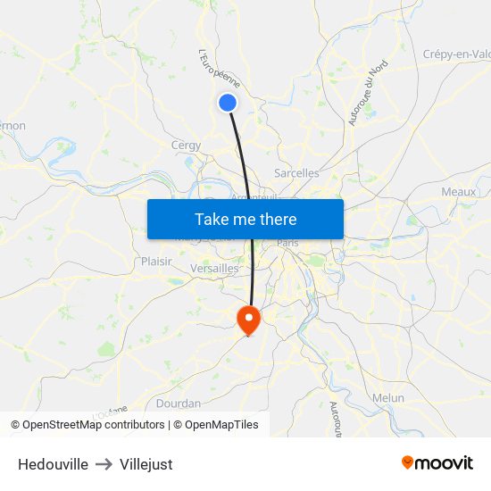 Hedouville to Villejust map
