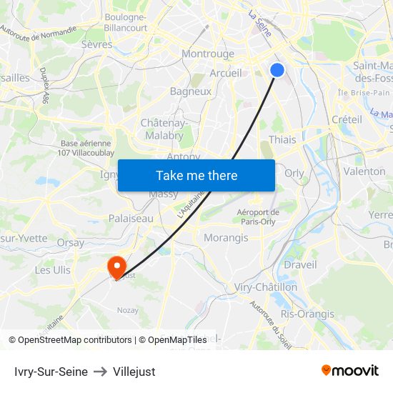 Ivry-Sur-Seine to Villejust map