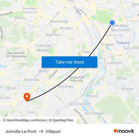 Joinville-Le-Pont to Villejust map