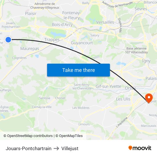 Jouars-Pontchartrain to Villejust map