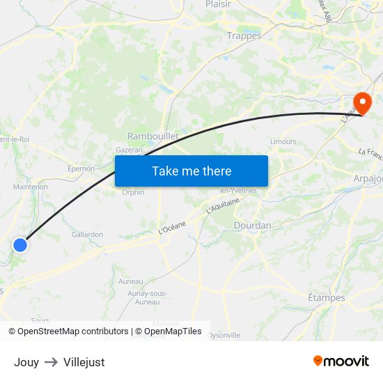 Jouy to Villejust map