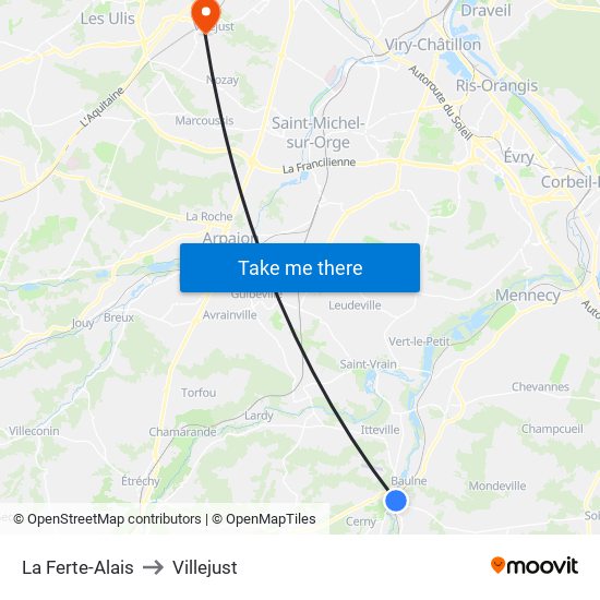 La Ferte-Alais to Villejust map