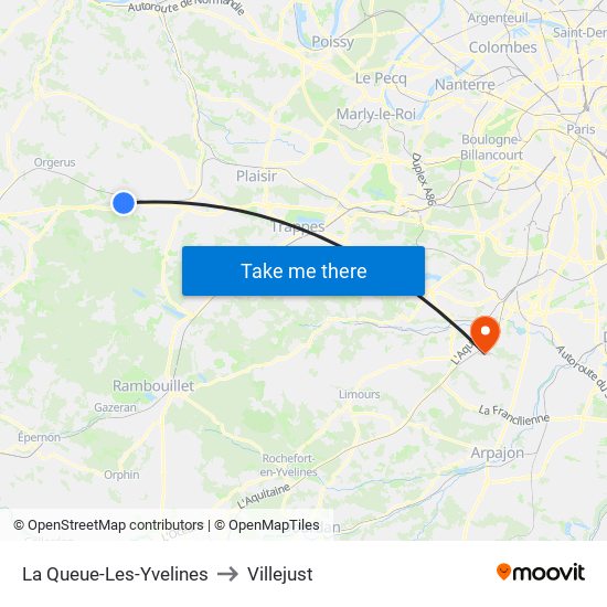 La Queue-Les-Yvelines to Villejust map