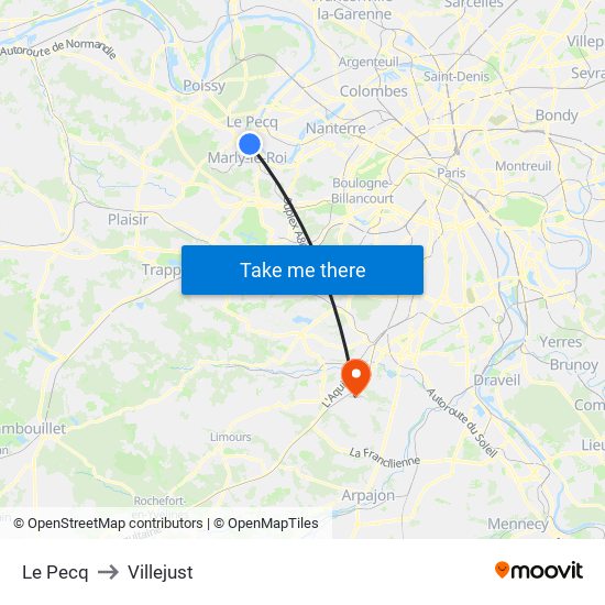 Le Pecq to Villejust map