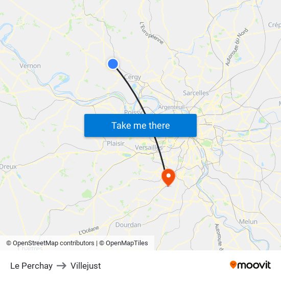 Le Perchay to Villejust map