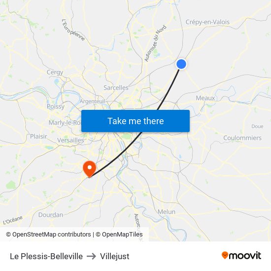 Le Plessis-Belleville to Villejust map