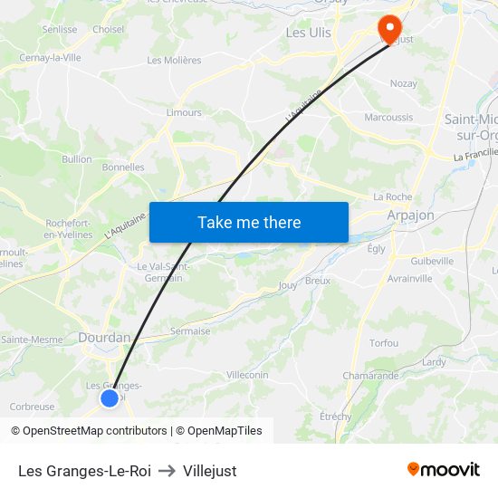 Les Granges-Le-Roi to Villejust map
