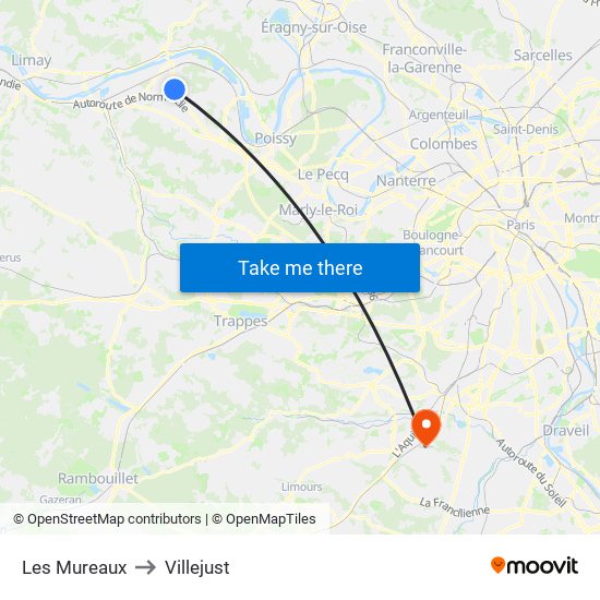 Les Mureaux to Villejust map