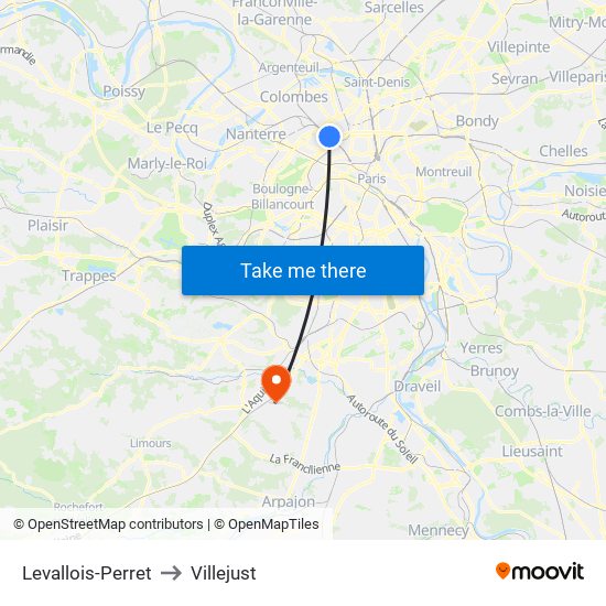 Levallois-Perret to Villejust map