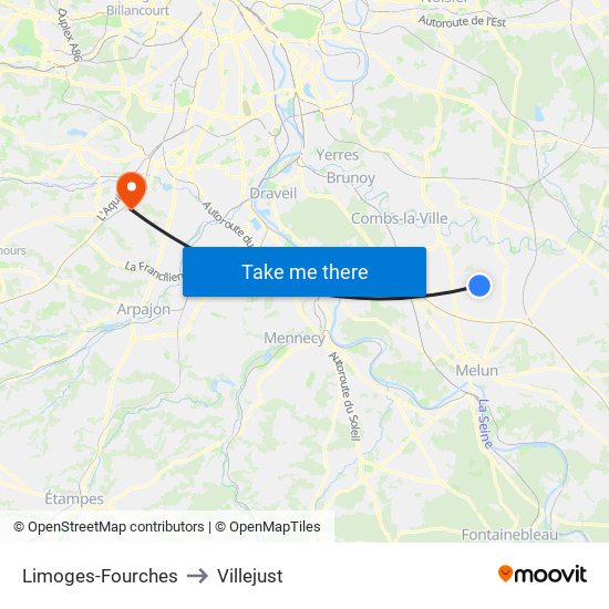 Limoges-Fourches to Villejust map