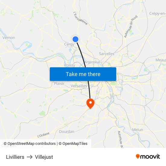 Livilliers to Villejust map