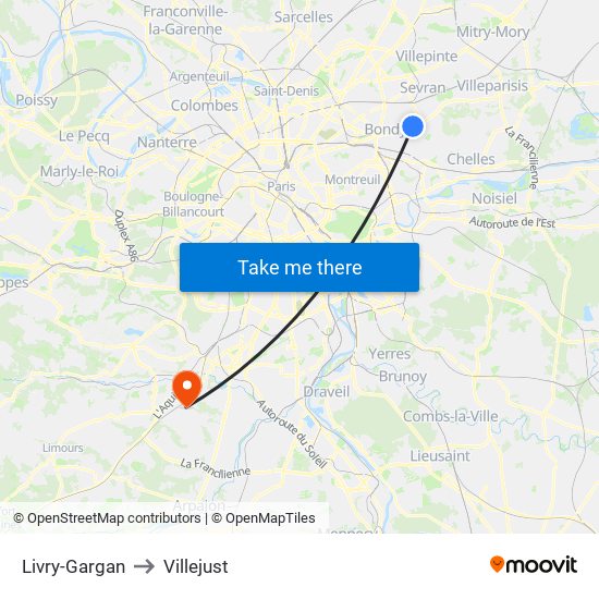 Livry-Gargan to Villejust map