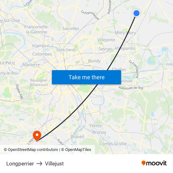 Longperrier to Villejust map