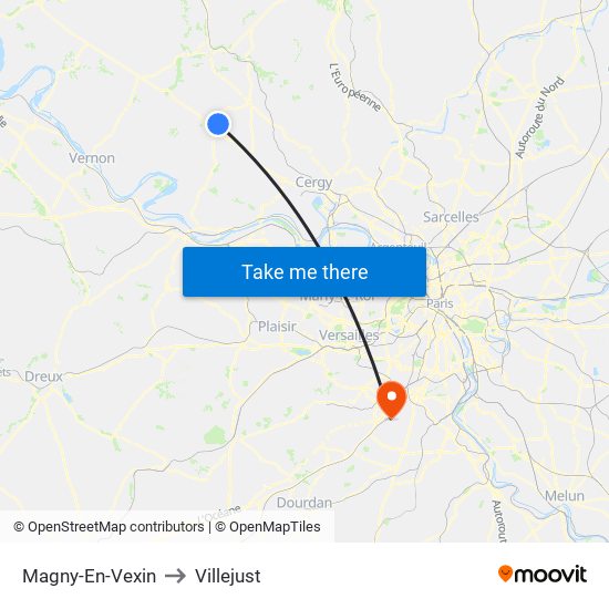 Magny-En-Vexin to Villejust map