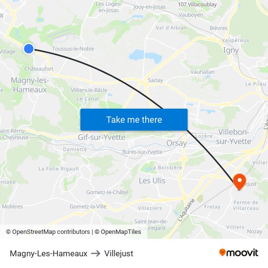 Magny-Les-Hameaux to Villejust map