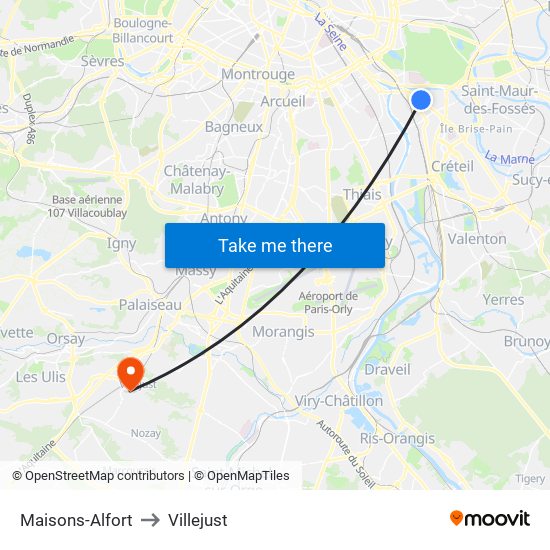 Maisons-Alfort to Villejust map