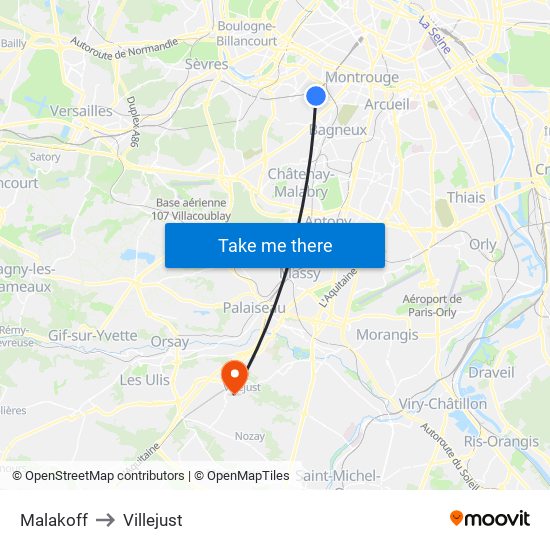 Malakoff to Villejust map