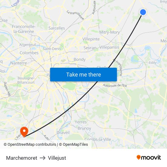 Marchemoret to Villejust map