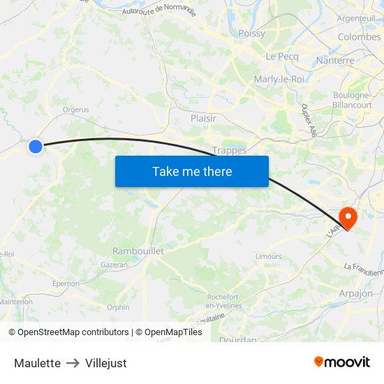 Maulette to Villejust map