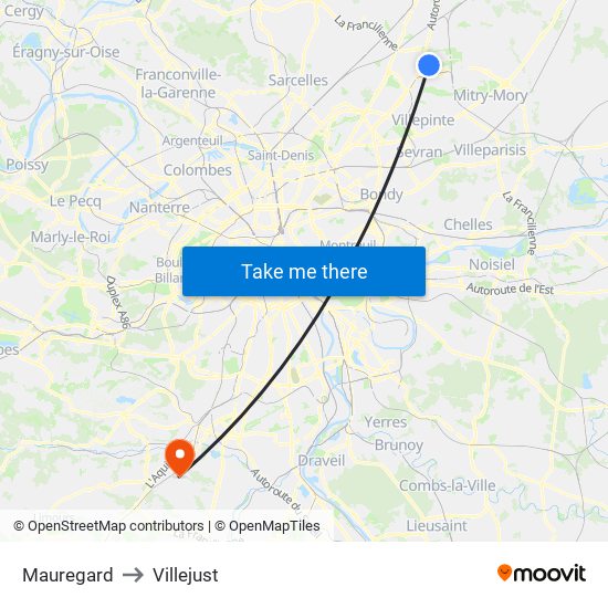 Mauregard to Villejust map
