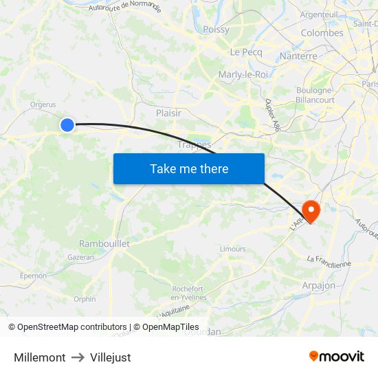 Millemont to Villejust map