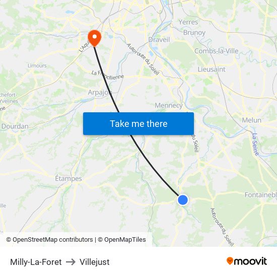 Milly-La-Foret to Villejust map