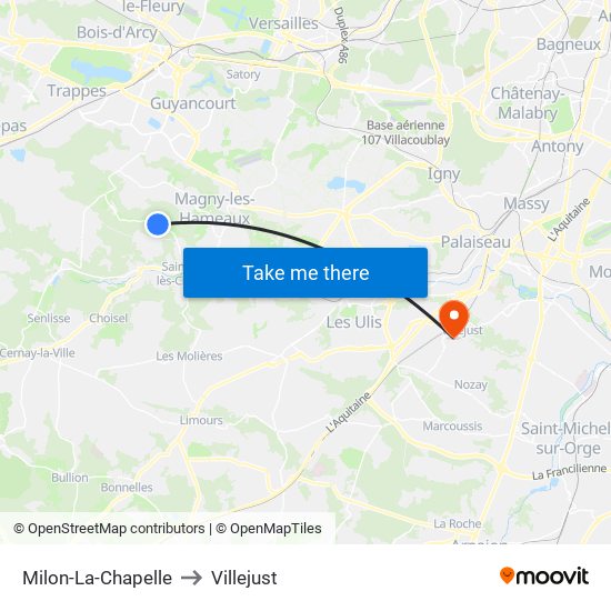 Milon-La-Chapelle to Villejust map