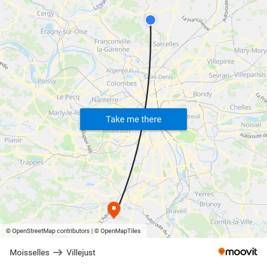 Moisselles to Villejust map