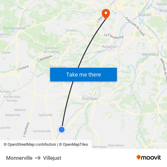 Monnerville to Villejust map