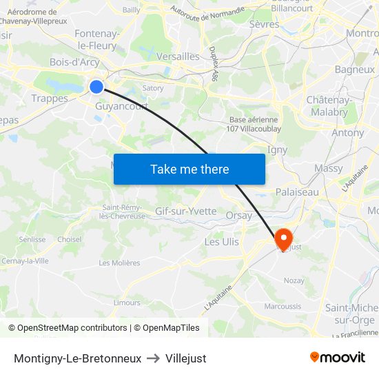 Montigny-Le-Bretonneux to Villejust map