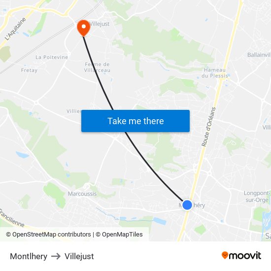 Montlhery to Villejust map