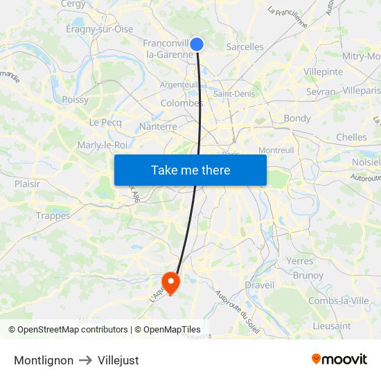 Montlignon to Villejust map