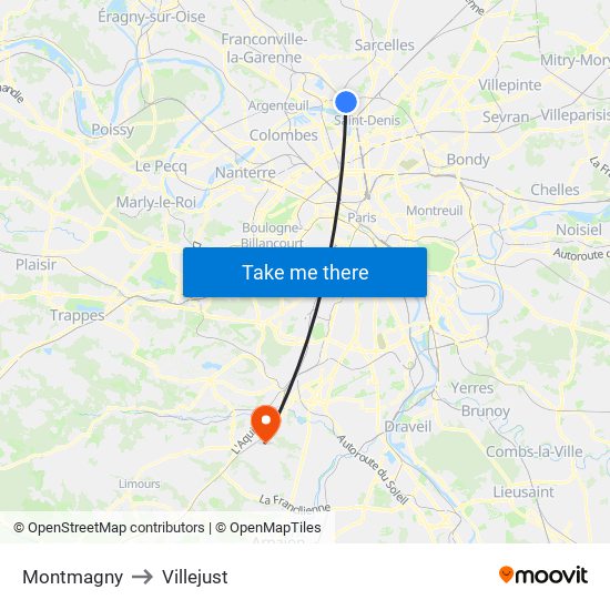 Montmagny to Villejust map