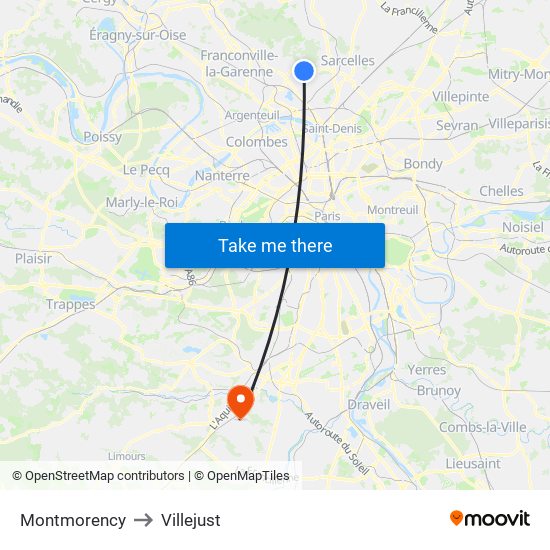 Montmorency to Villejust map