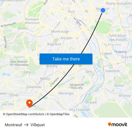 Montreuil to Villejust map