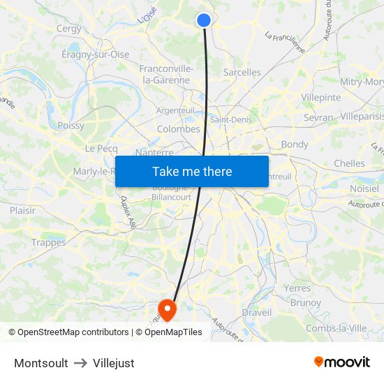 Montsoult to Villejust map