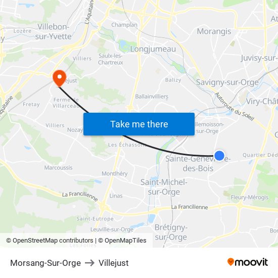 Morsang-Sur-Orge to Villejust map