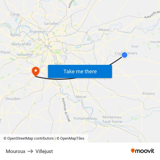 Mouroux to Villejust map